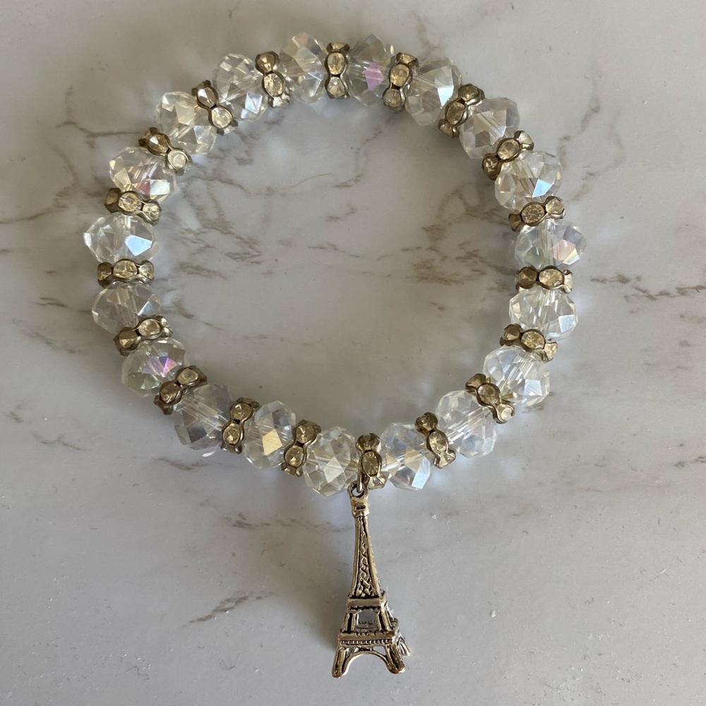 Handmade Silver Eiffel Tower Elastic Bracelet